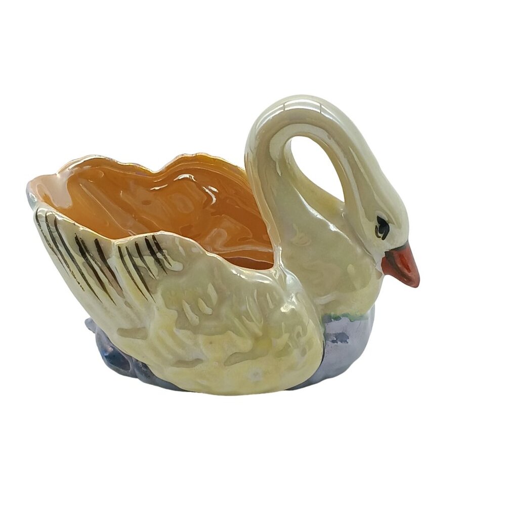 Antique Noritake Lusterware Swan Small Salt Celler, Lovely Sheen M Wreath
